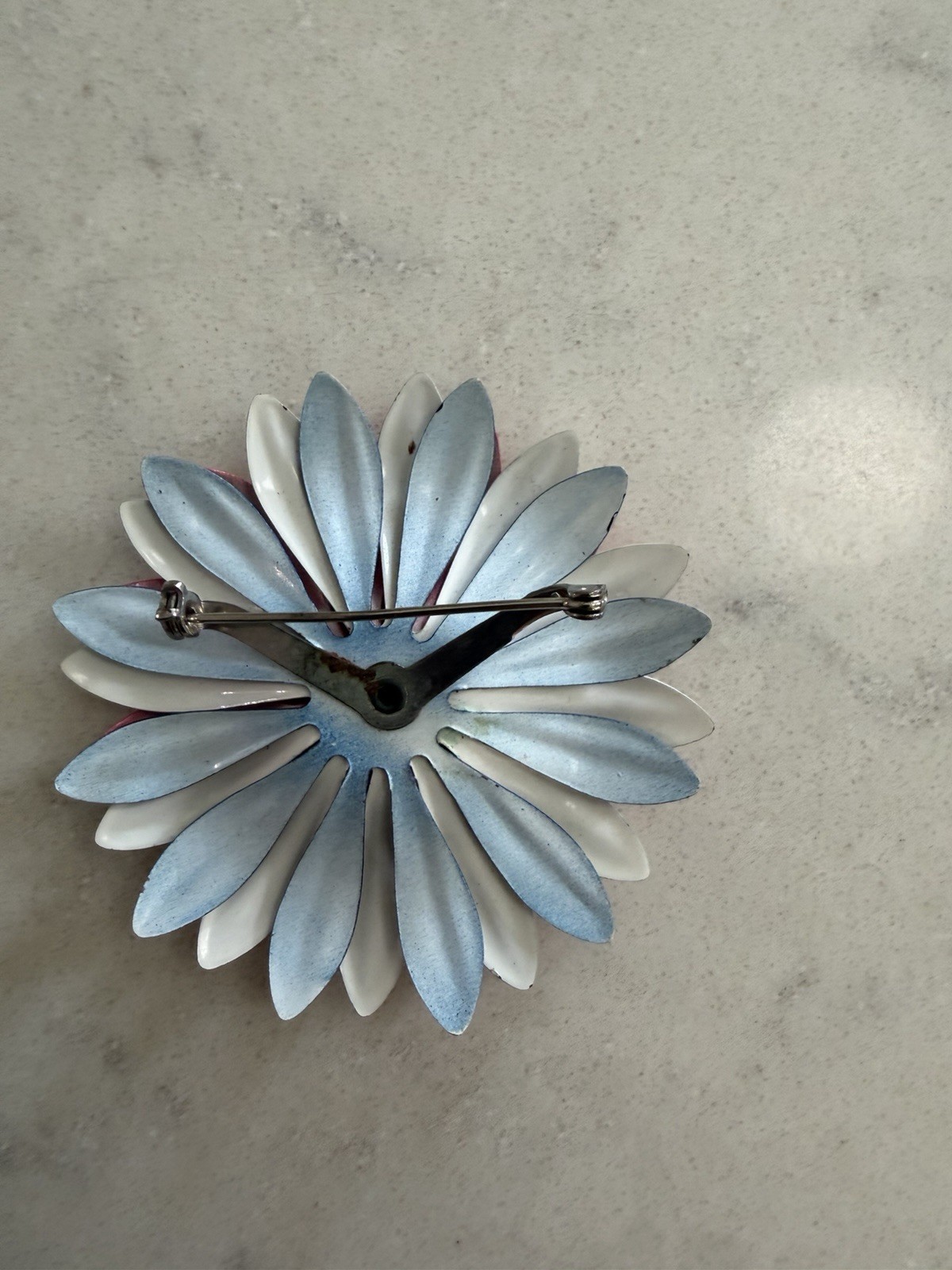 Red White Blue Flower Brooch Pin Enamel Metal Floral Theme No Stone