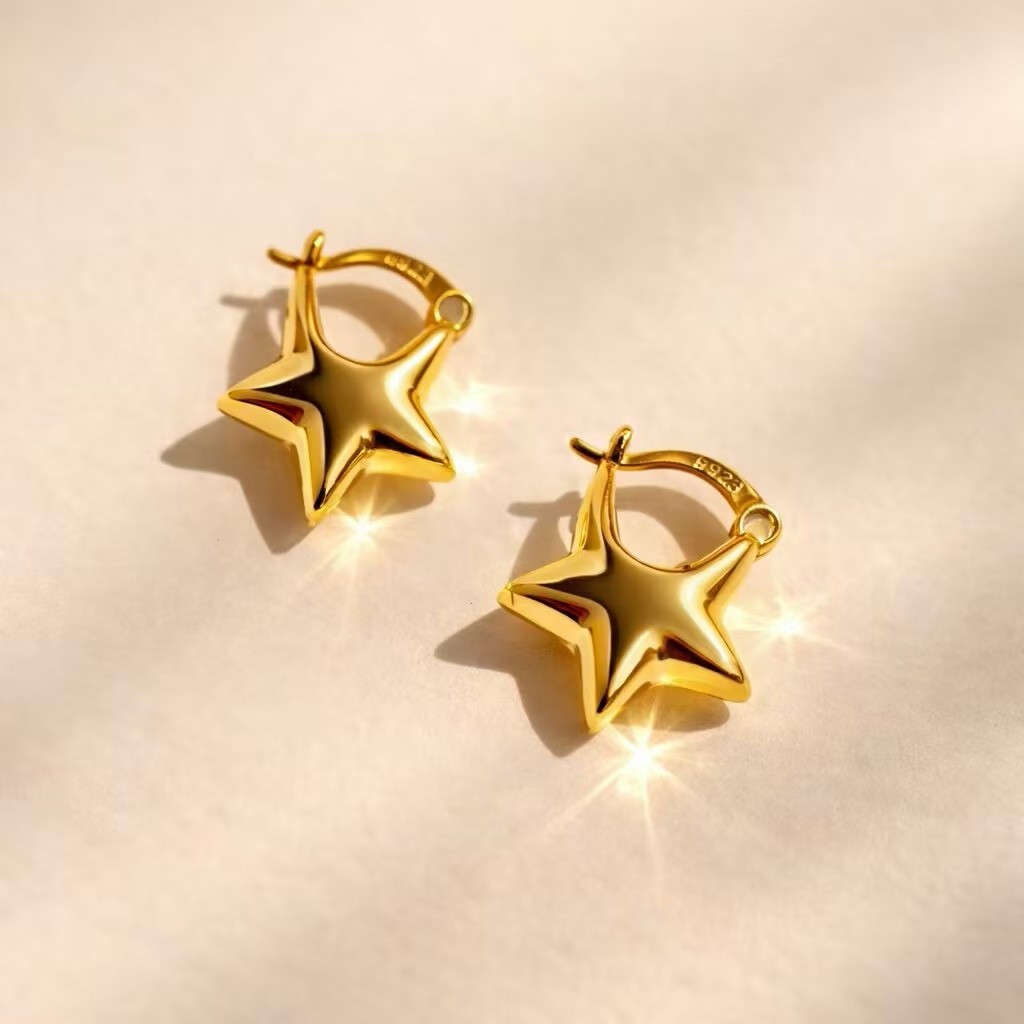 18K Gold Plated Star Huggie Earrings Celestial jewelry 079