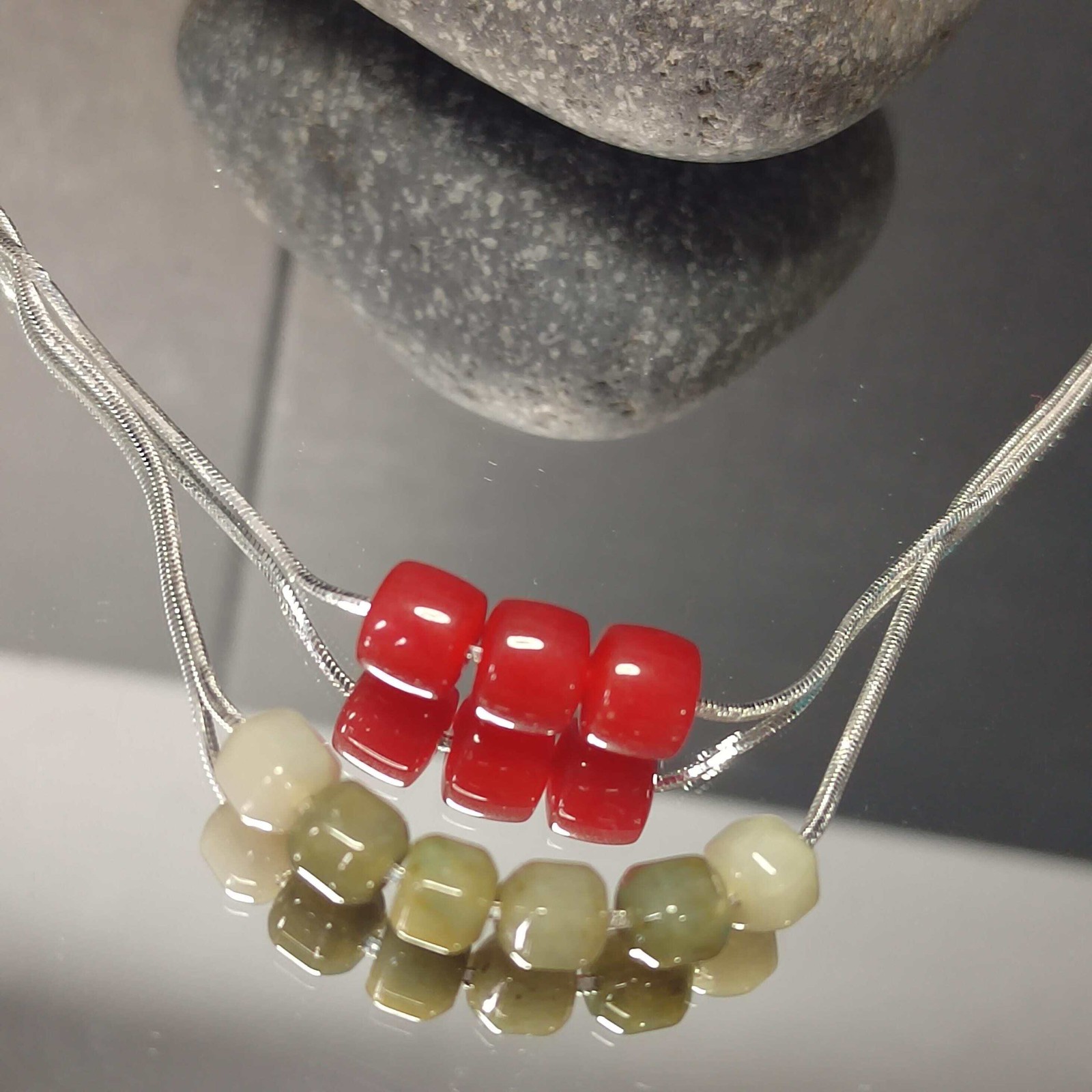 2pcs Double Layer Necklace & China Nanhong Agate & Burmese Jadeite Beads SL333