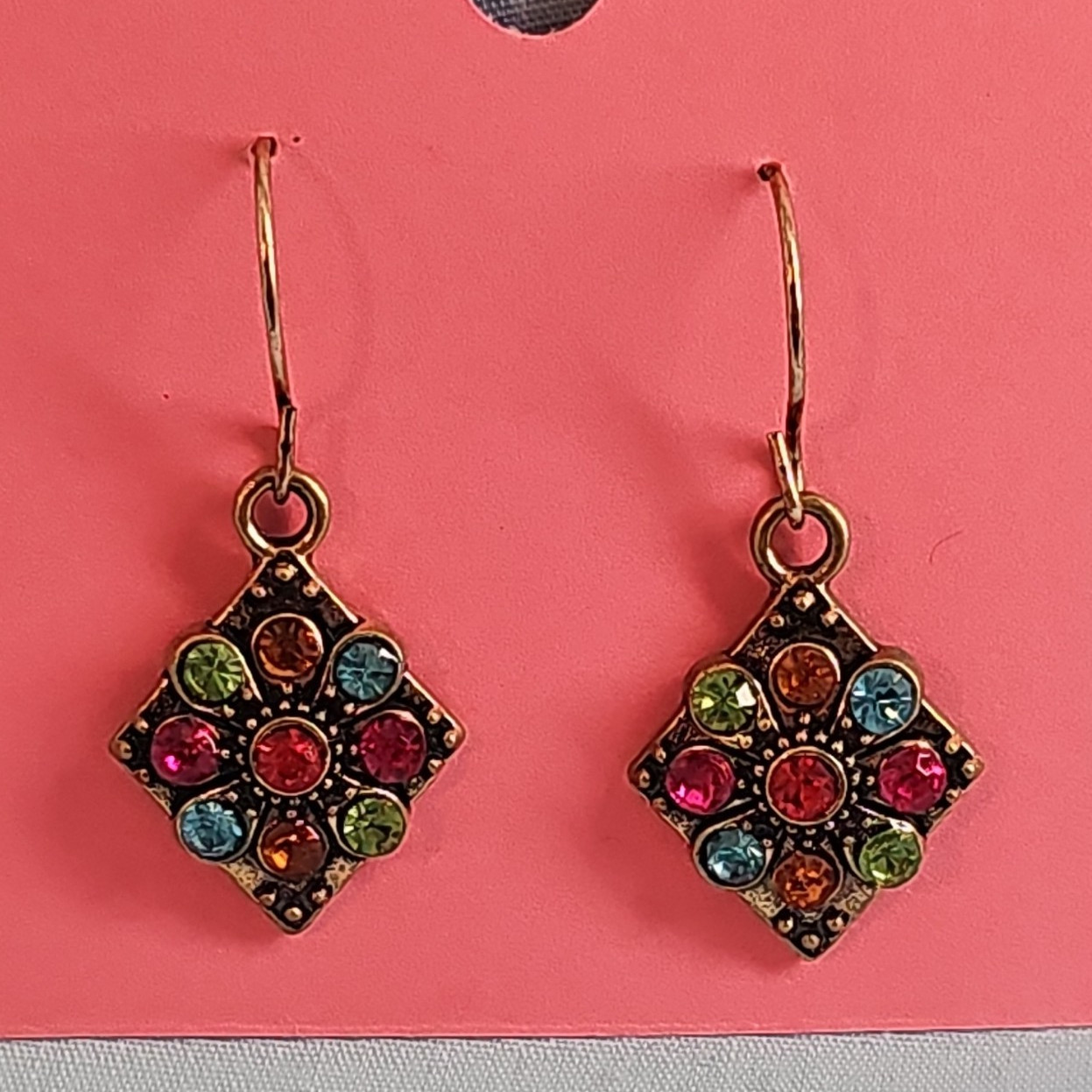 Multicolor Crystal Rhinestone Diamond Dangle/Drop Earrings, Hook Closure, Metal
