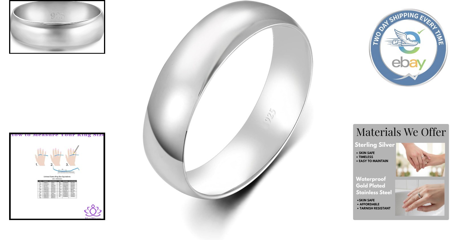 Classic 6mm Silver Band Ring – 925 Sterling Silver with Eye Clean Cubic Zirconia