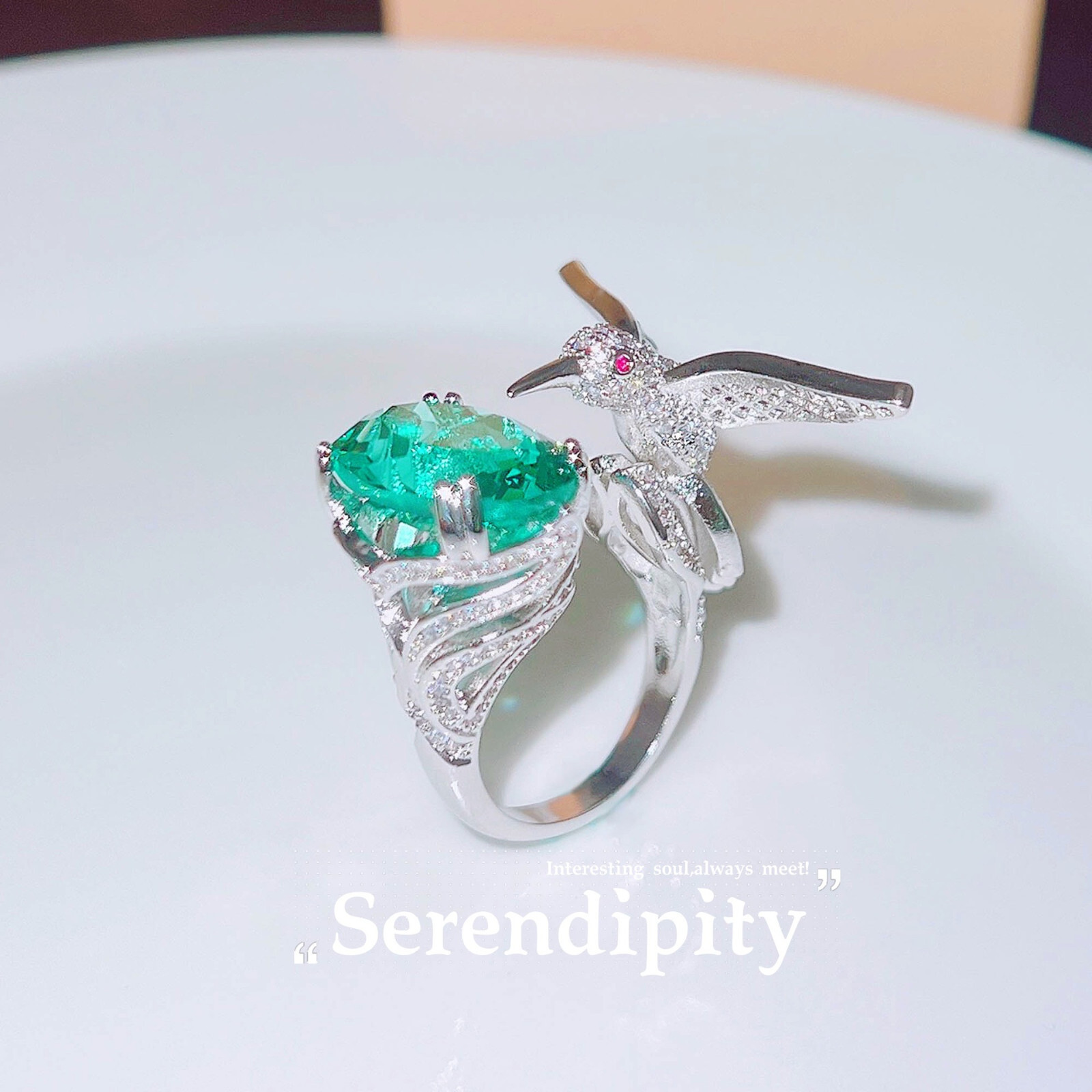 New Hummingbird Oval Paraiba Green Citrine Gemstone Women Girl Charm Silver Ring