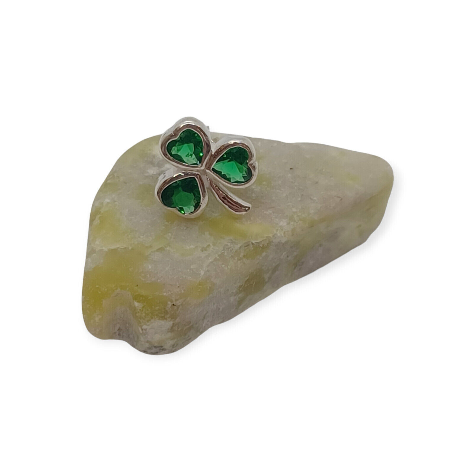 Sterling 925 Silver Stud Earrings with Green CZ Shamrock Clover Irish Earrings