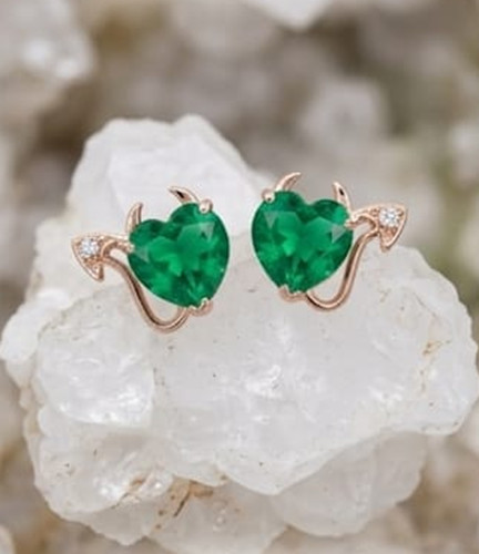 4ct Heart Simulated Green Emerald/Diamond Helloween Stud Earring Rose Gold Plate