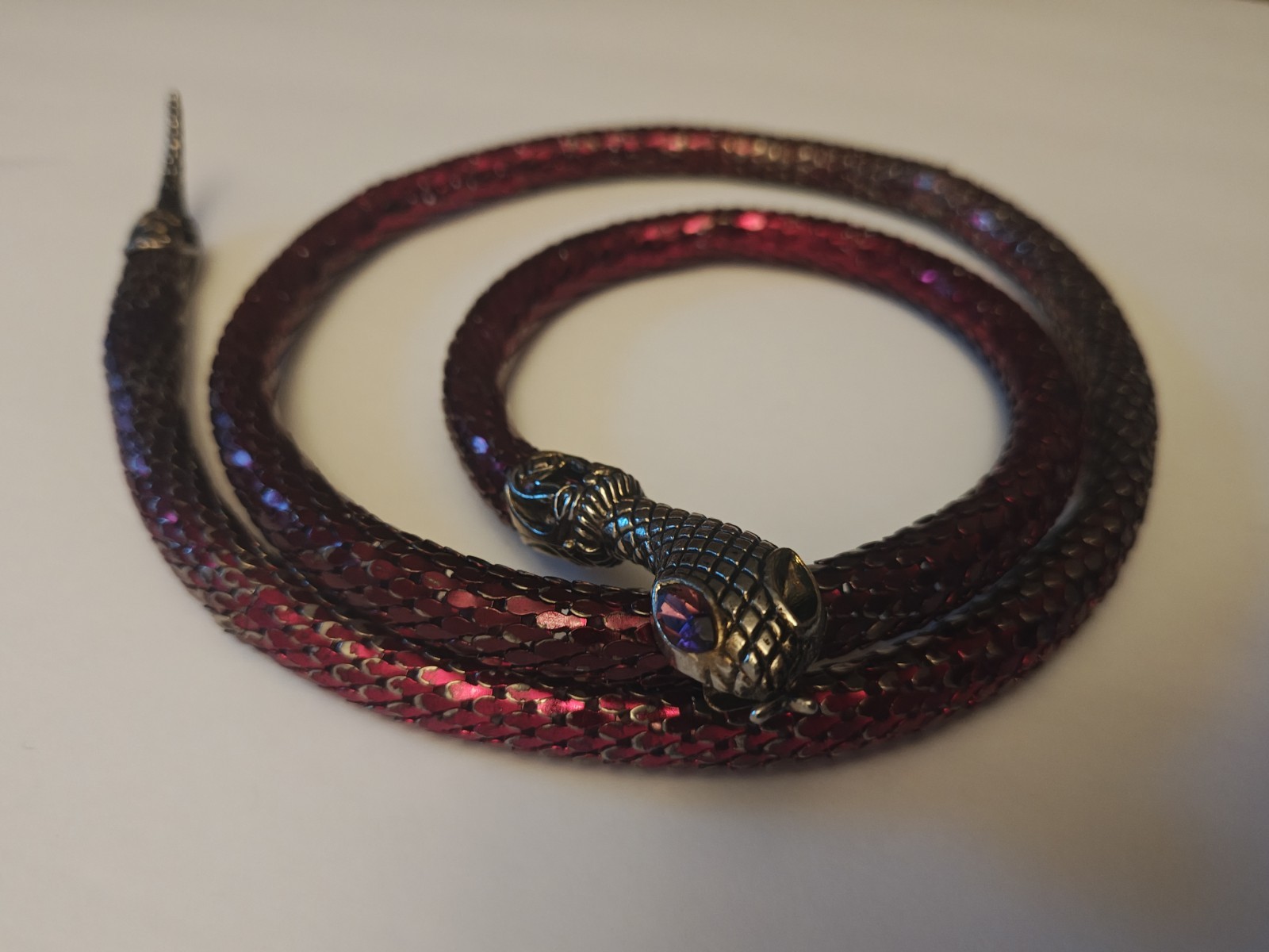 Vintage D L Auld Snake Necklace, Ruby Red Eyes, missing an eye. see pictures.