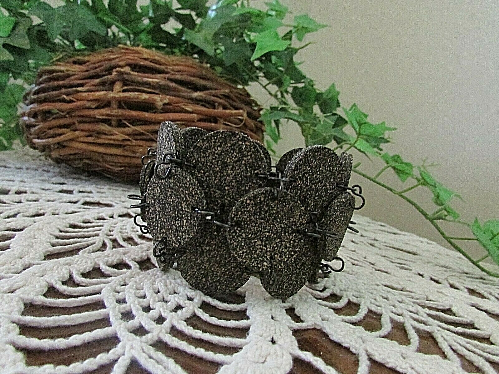 *Modernist Cork disk Bracelet black with Gold or tan Flecks-NEW