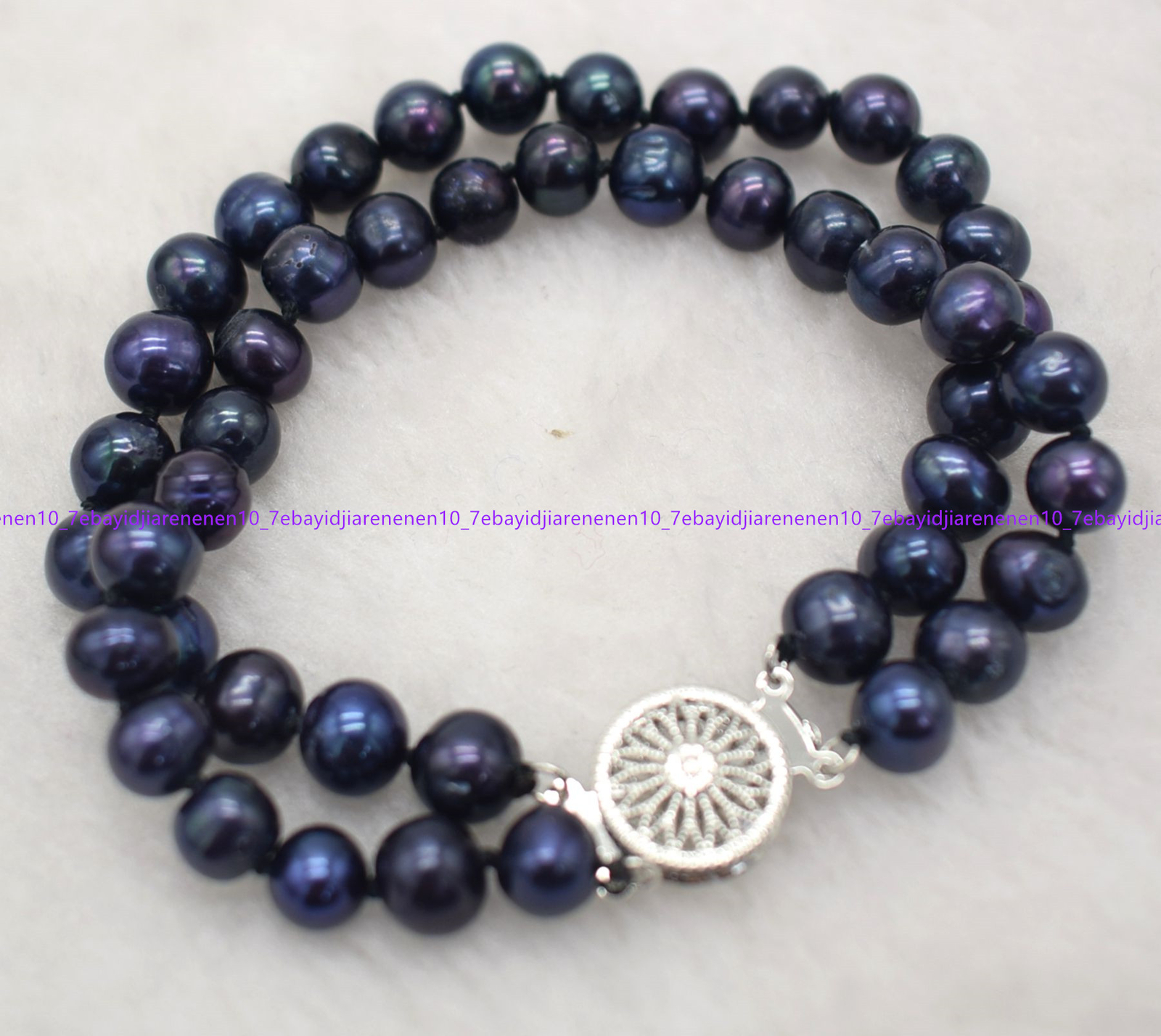 Natural 2 Rows 7-8/8-9/9-10mm Black Tahitian Freshwater Pearl Bracelet 7.5 in