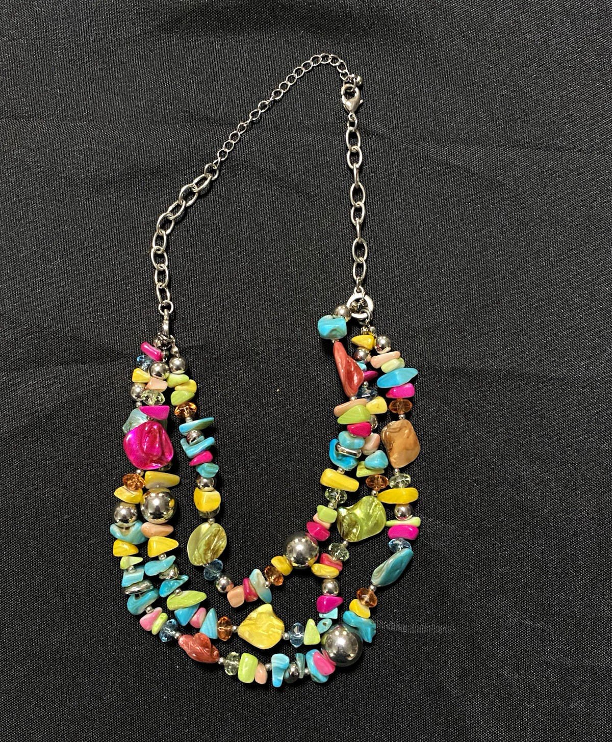 Multicolor Chip Beaded Bohemian Statement Necklace, Cable Chain, Adjustable