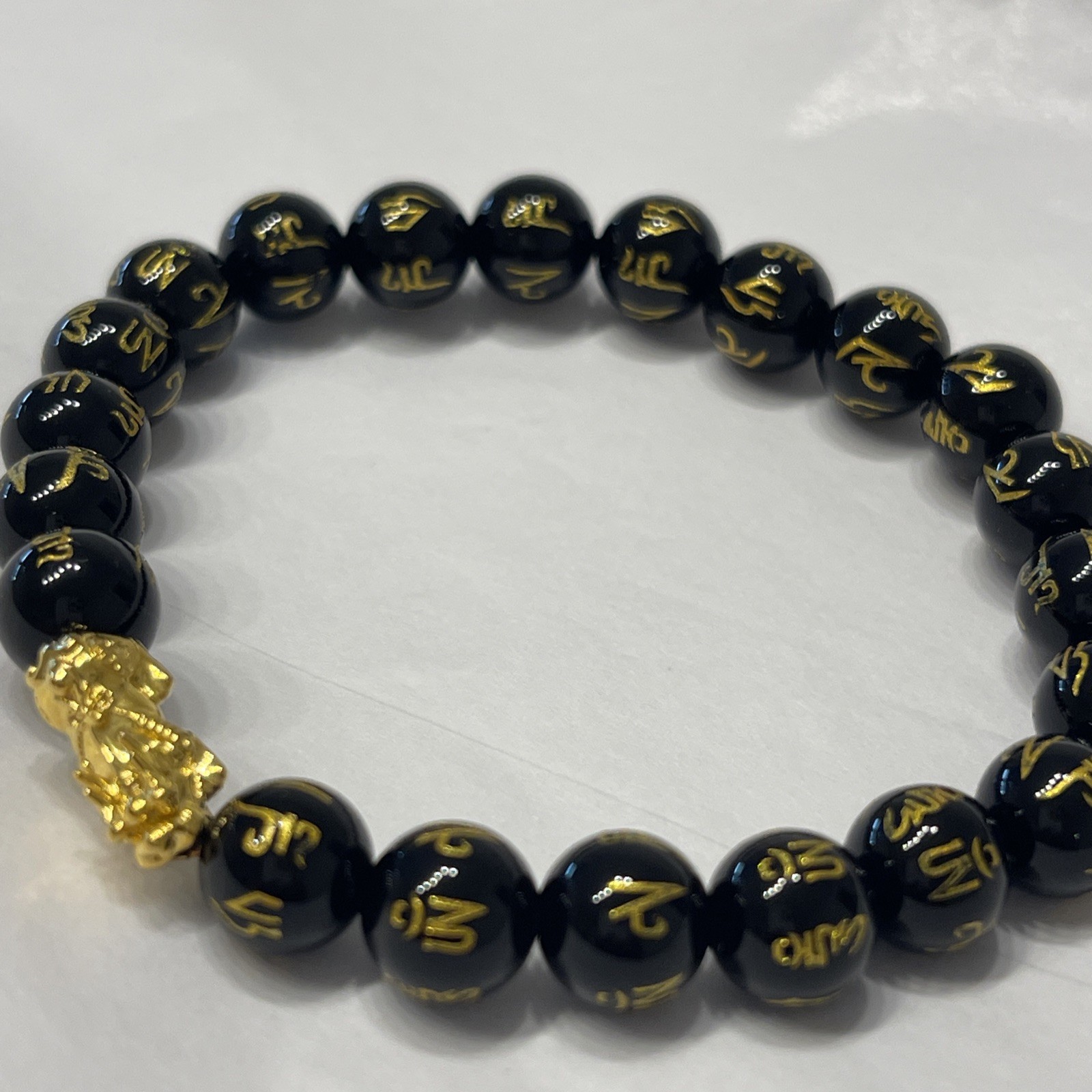 Authentic Black Obsidian Beads Wealth Charm with 100% Real 24 Karat Gold