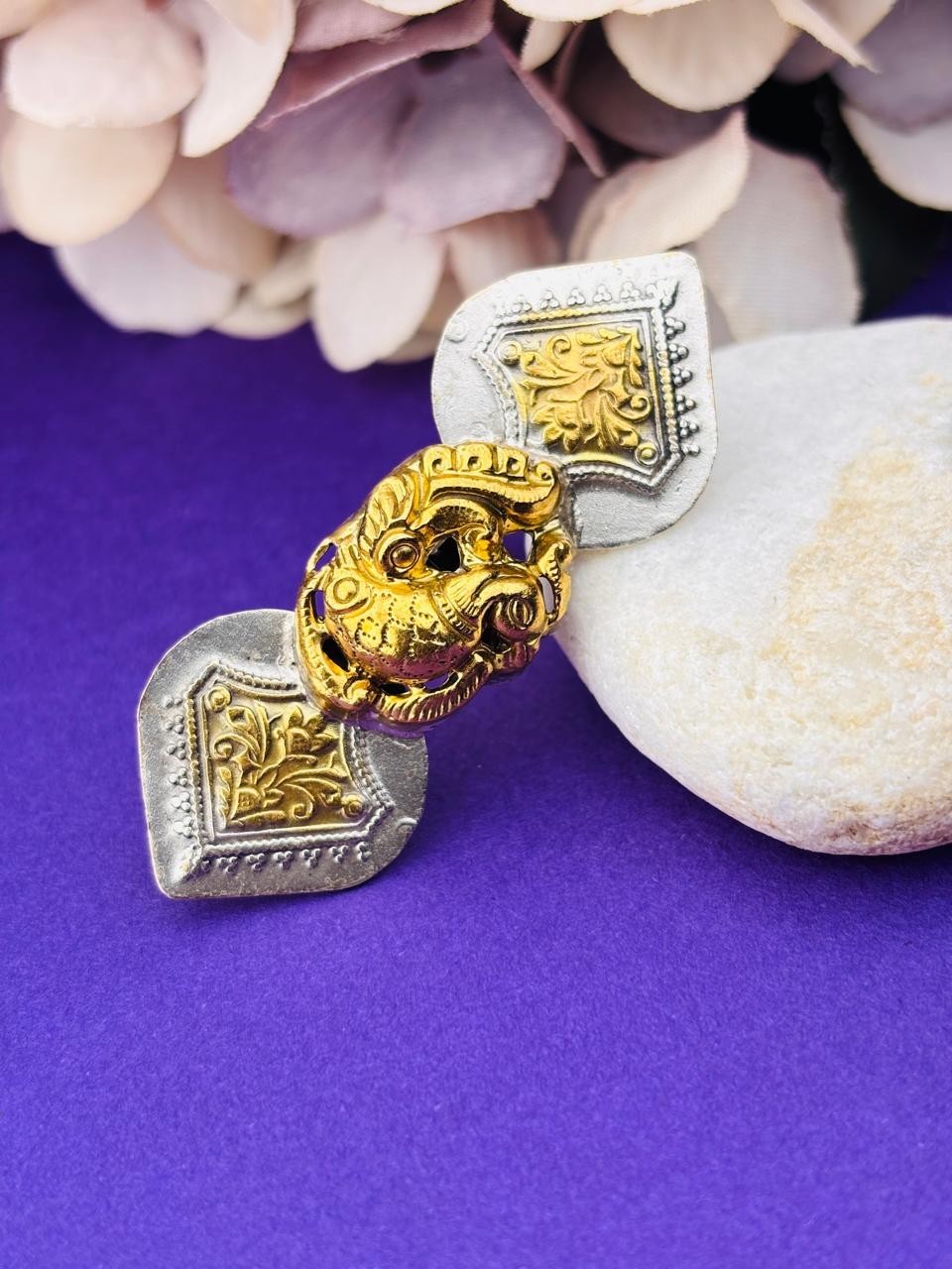 925 Silver Peacock Adjustable Ring Two-Tone Vintage Statement Ring For Women