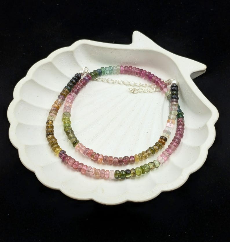 Multi Tourmaline Smooth Rondelle Gemstone Beads Self – Confidence Necklaces 32”