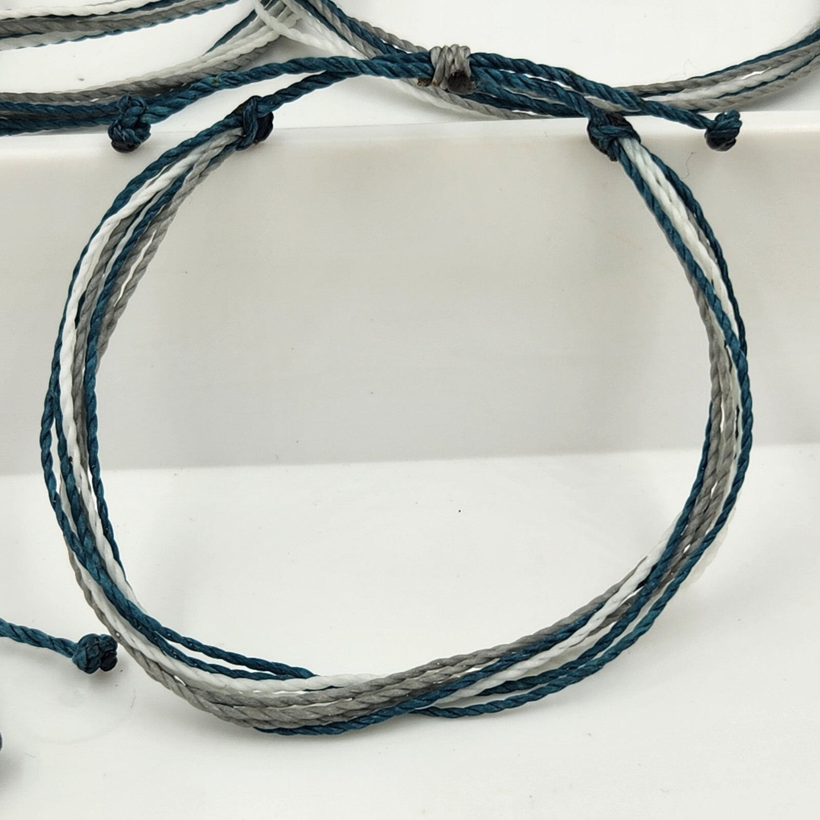 Multi String Bracelet, Adjustable 6-9 inches, Teal Gray White Blue, Friendship