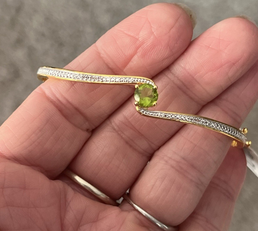 New w/ Tags BR KRN Created Peridot White Sapphire Gold on Brass Bangle Bracelet
