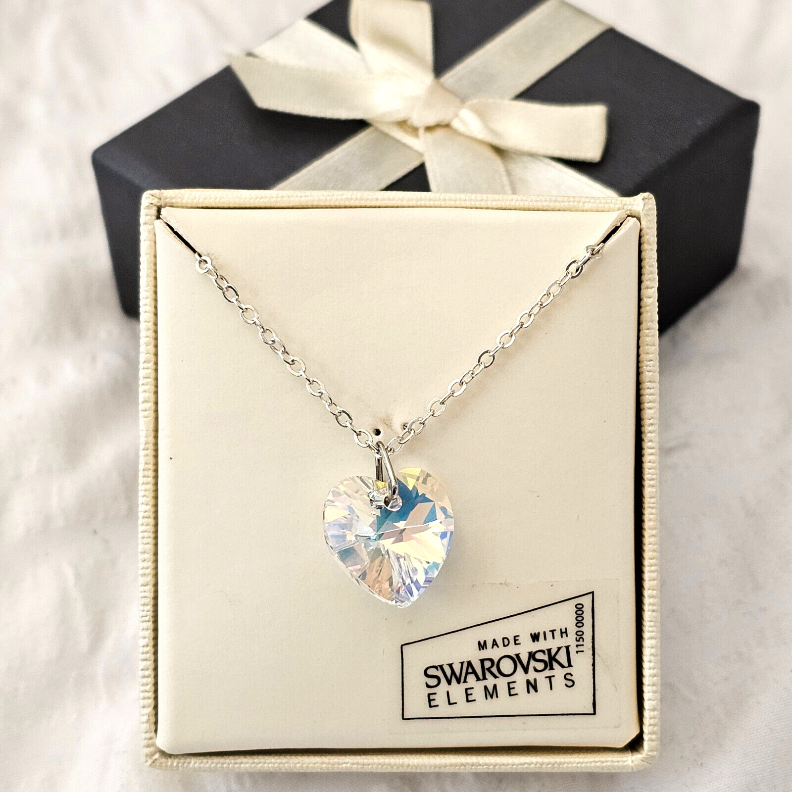 Aurora Borealis AB Made with Swarovski Elements Crystal Love Heart Necklace