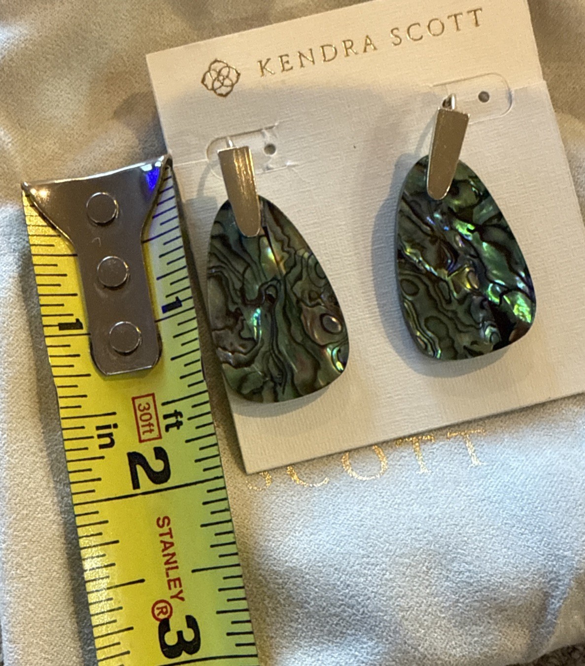 Kendra Scott Aragon Earrings Abalone Shell Dangle Green Approx 1.5” NEW