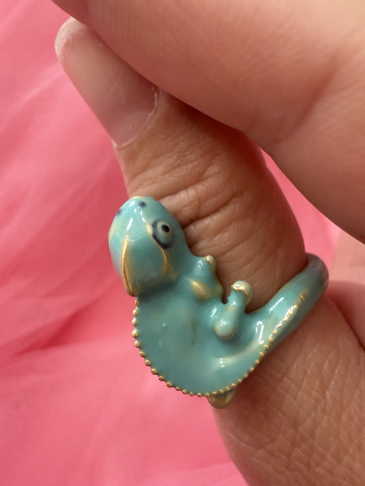 Chameleon Green Lizard Unique Enamel ring size 7.5 Gift Tropical Jewelry NEW