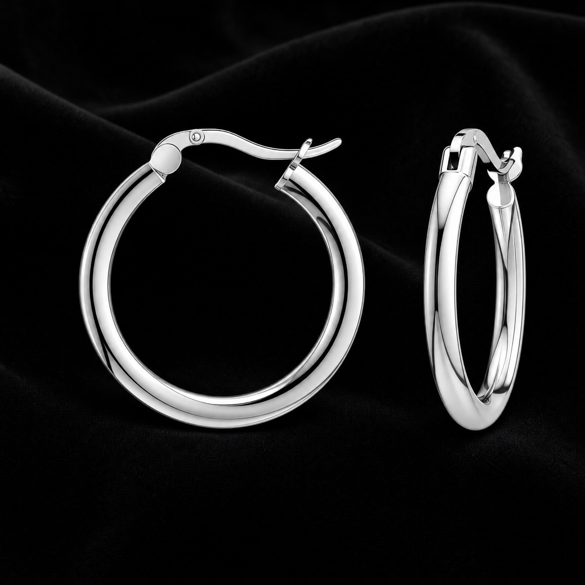 Sterling Silver 925 Round Click Top Hoop Earring 10mm Unisex Men Women Children