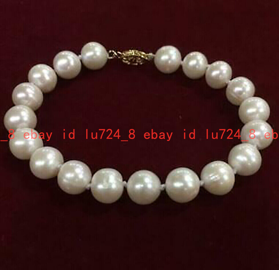 Genuine Natural 7-8mm White Freshwater Cultured Pearl Gold Clasp Bracelet 6.5-9″