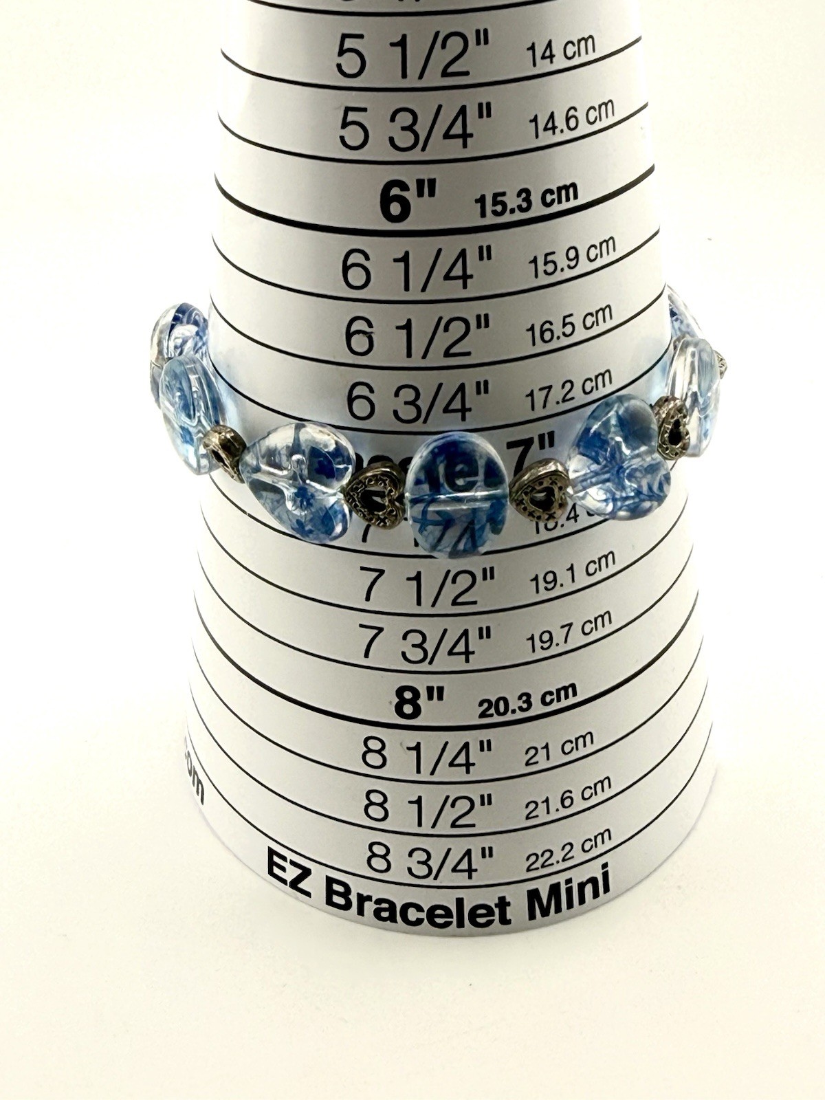 Sliver Tone Lamp Work Glass blue Beads Bracelet Item B-103