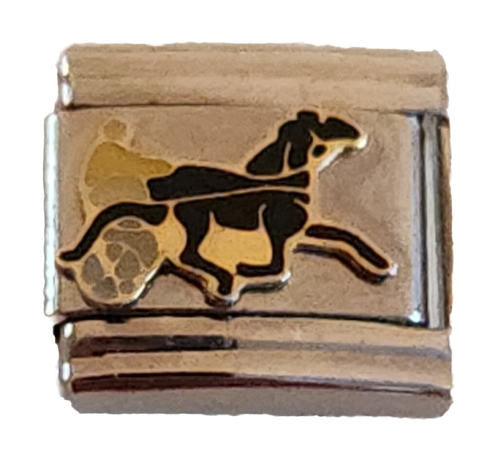 Black Horse Chariot Racing Italian Charm 9mm Bracelet Link gift