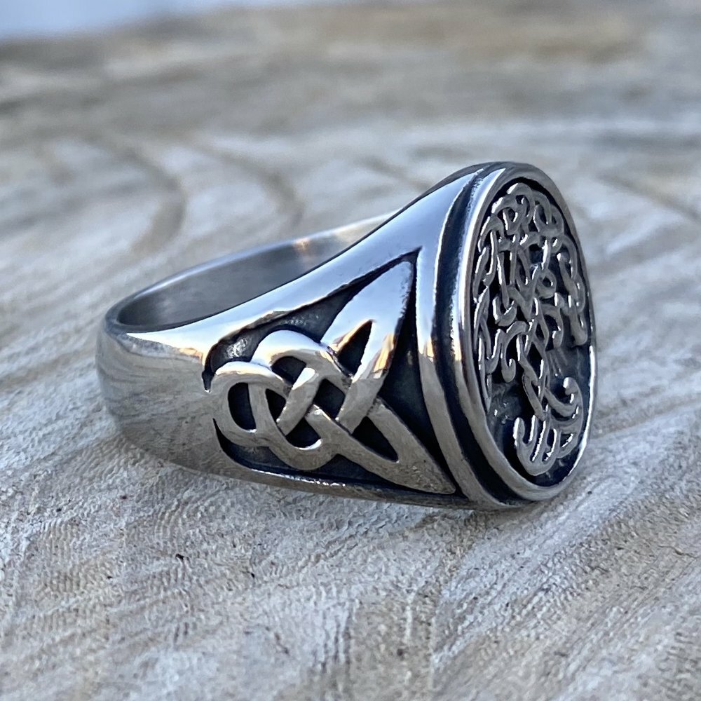 MENDEL Stainless Steel Mens Irish Celtic Trinity Knot Tree of Life Ring Sz 7-15