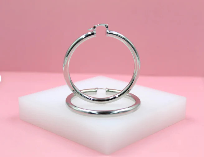 18K Rhodium Filled 5mm Latch Back Wide Hoop Earrings (J11-13)