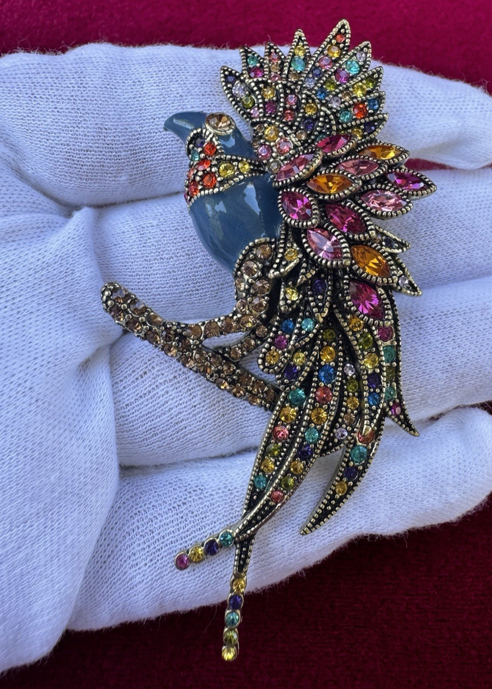 Heidi Daus “Fantastic Feathers” Bird with Crystal and Enamel Brooch Pin
