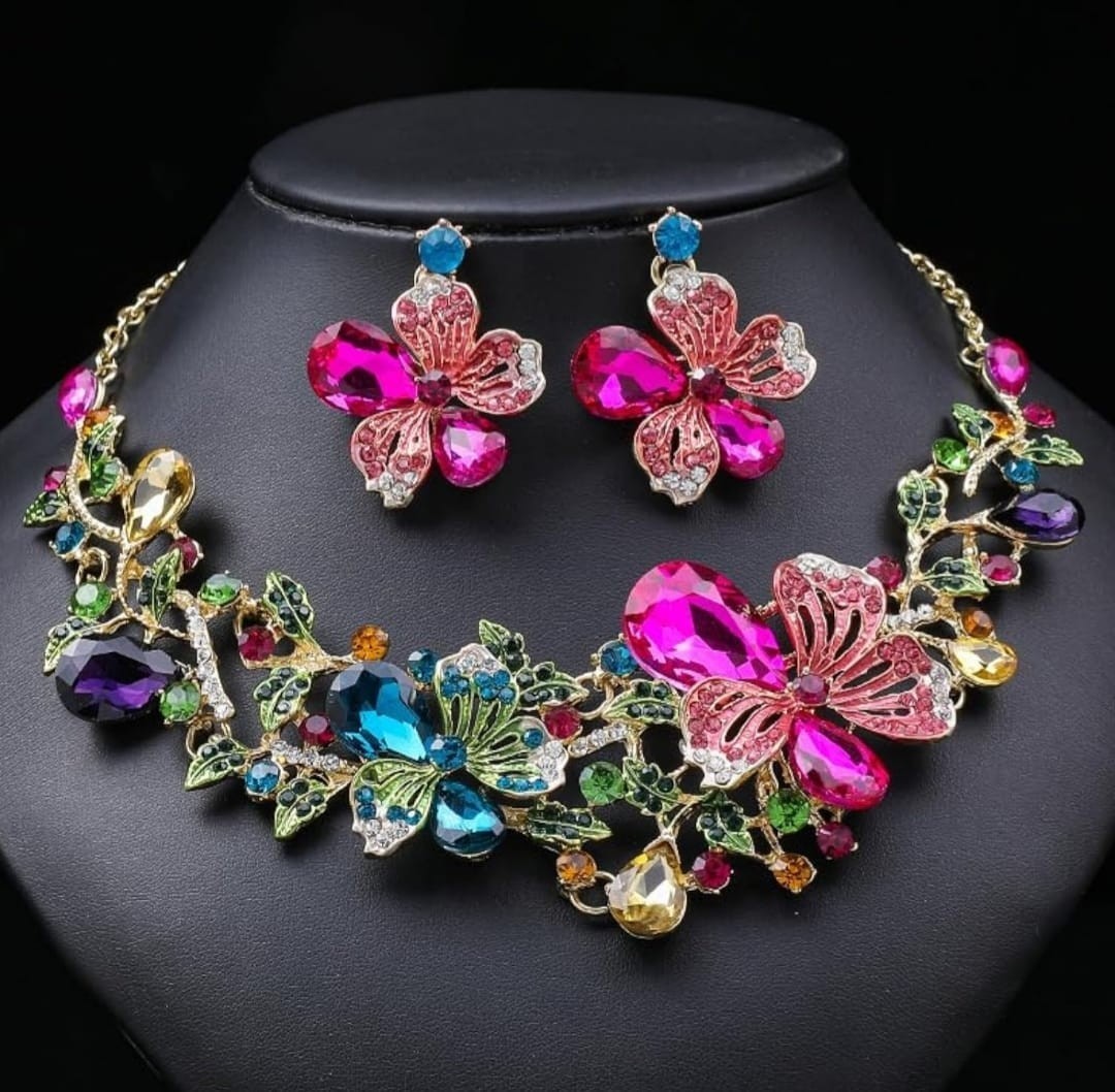 Indian bollywood pink creted stones pendent with matching earrings for women