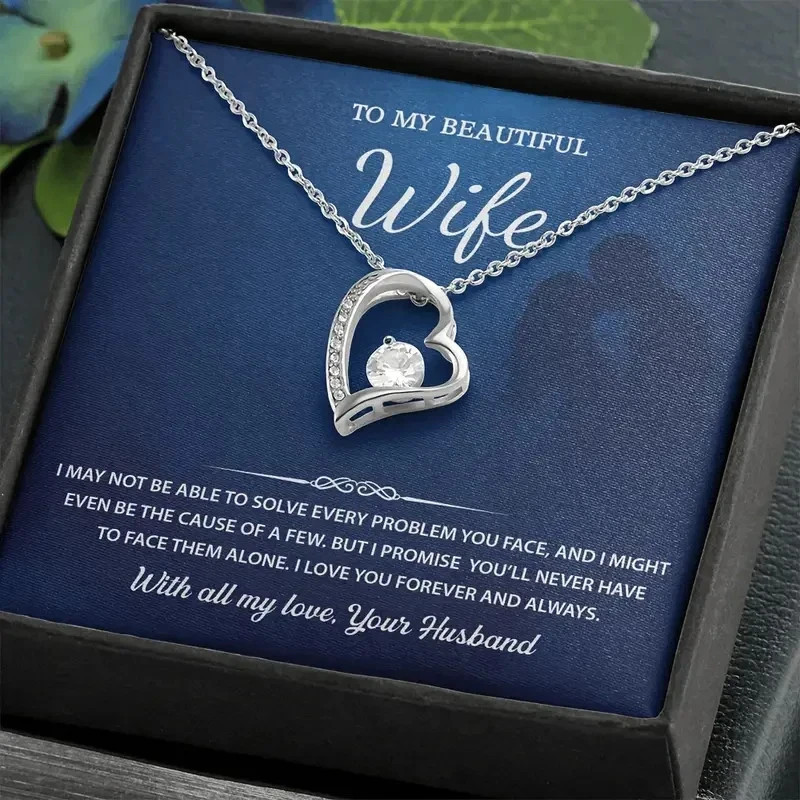 Wife Beautiful Gift From Husband Silver Heart Pendant Necklace & Gift Box