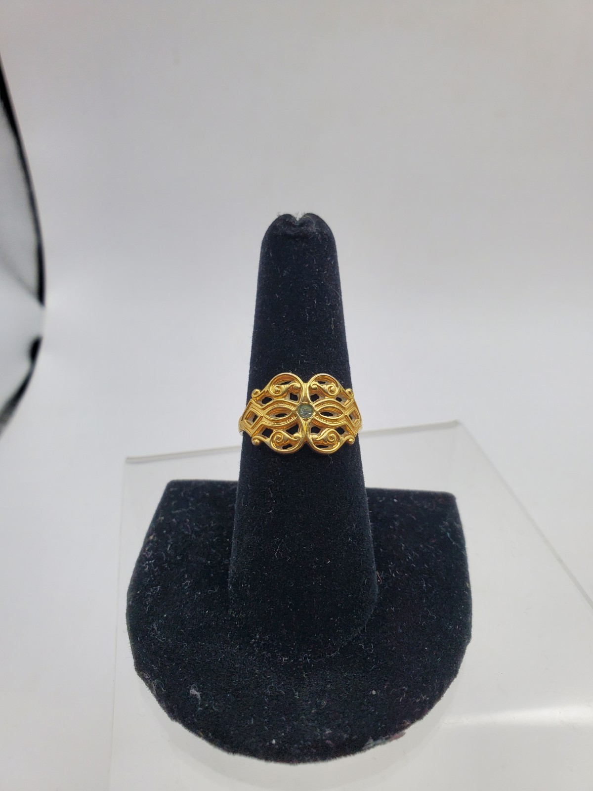 Vtg AVON 70’s Victorian Revival Filigree Ring Sz 7.75 Rhinestone Center