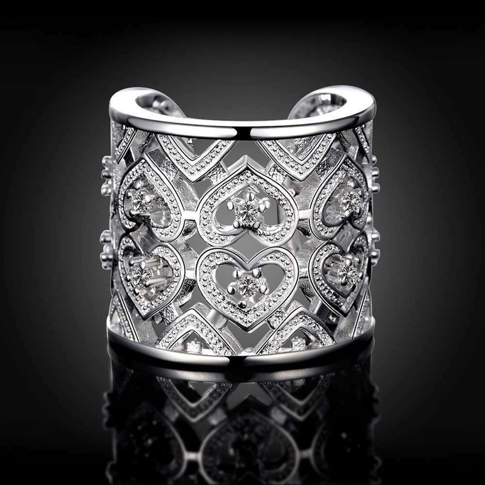 Elegant 925 Sterling Silver New Women Fashion Charm Hollow Ring One Size Fit All