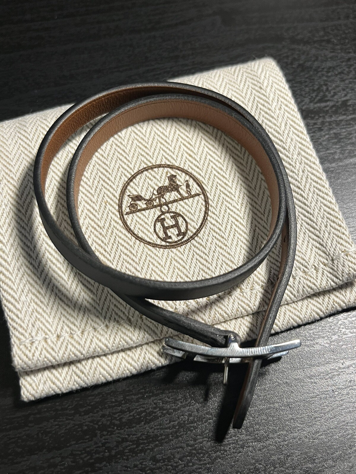 HERMES Behapi Double Tour Black/Brown Leather Bracelet(SEE DESCRIPTION) (OFFER!)