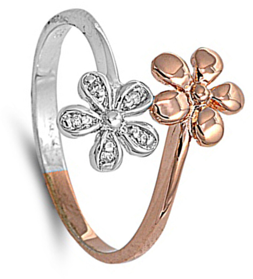 White CZ Two Tone Flower Plumeria Wrap Ring .925 Sterling Silver Band Sizes 5-9
