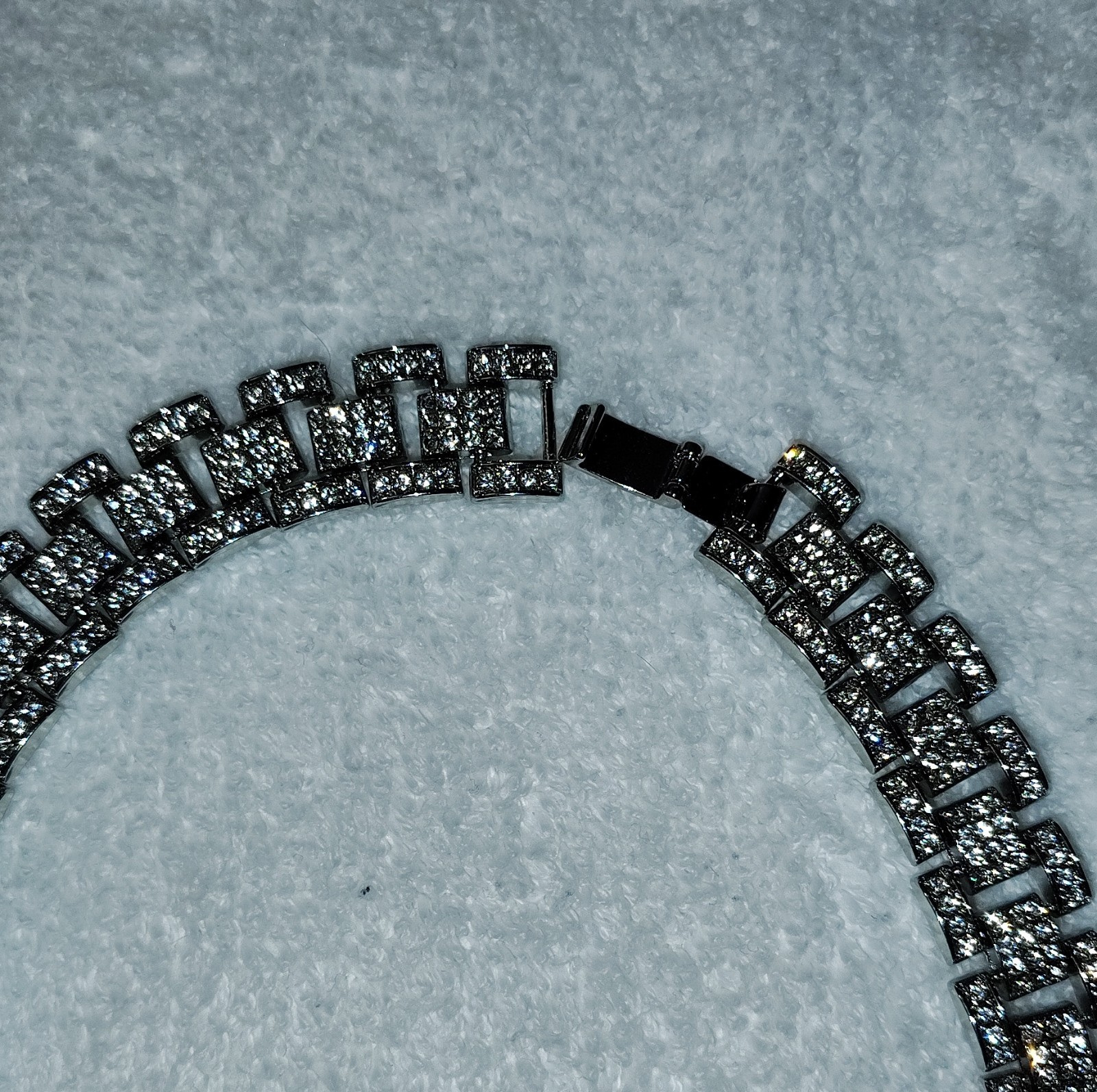 Silver Tone Crystal Tennis Statement Necklace Push Lock Round Prong Setting