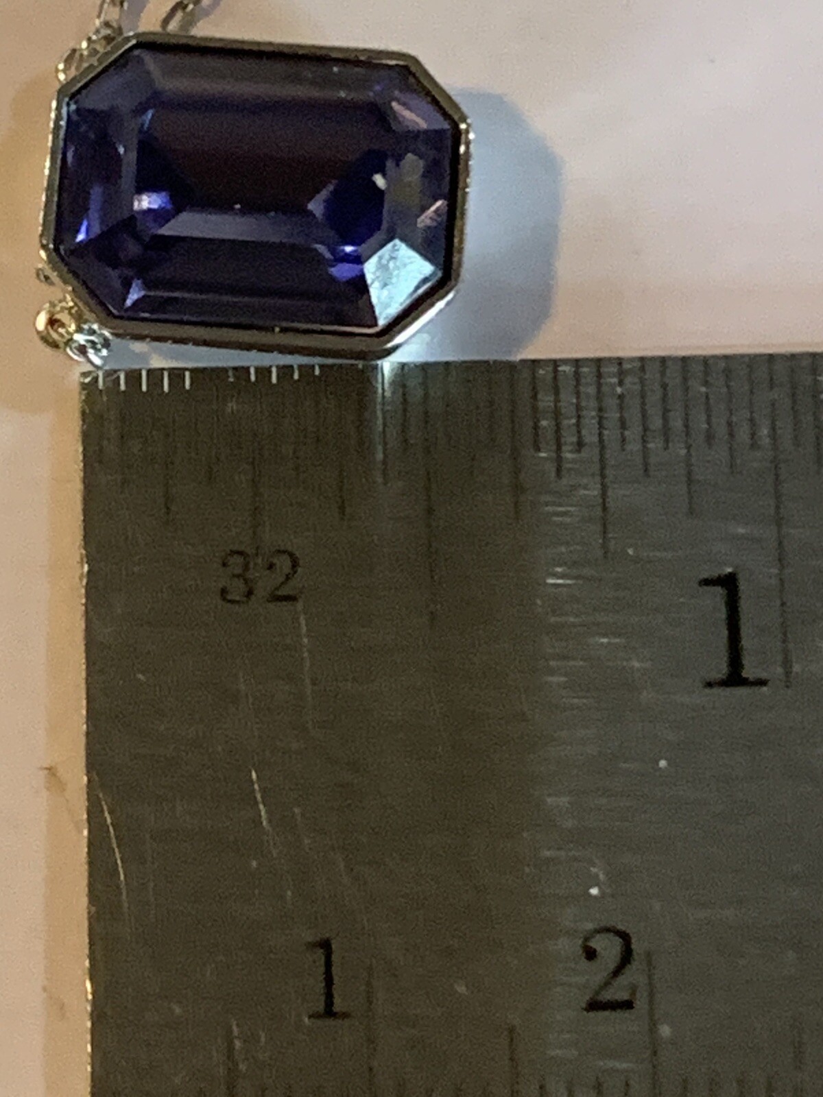 Swarovski Purple Rhodium Plated Square Crystal Necklace 16 In With 2In Extension
