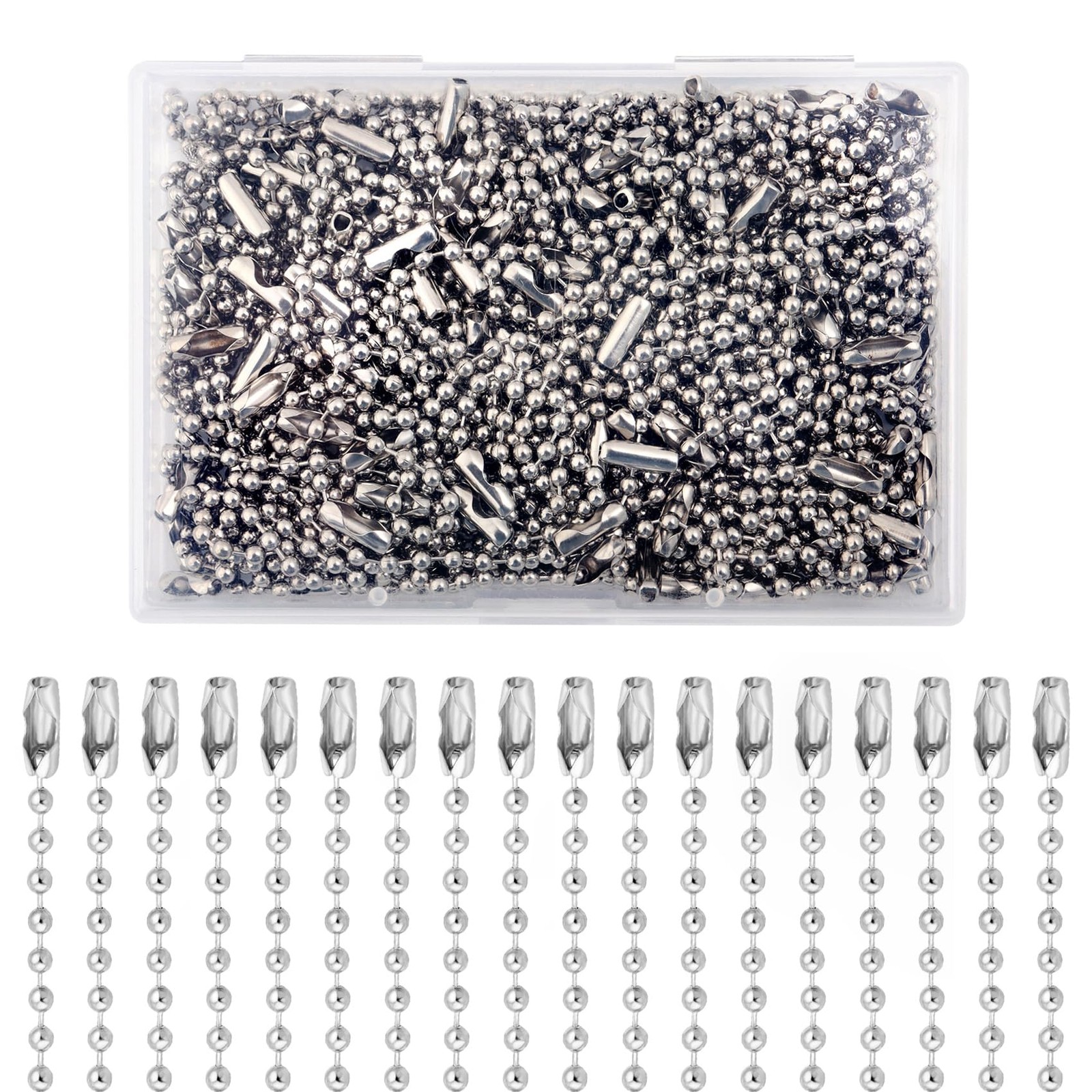 100Pcs Ball Beads Chain Bulk, Silver Keychain Rings, 4 Inch Dog Tag Metal Small