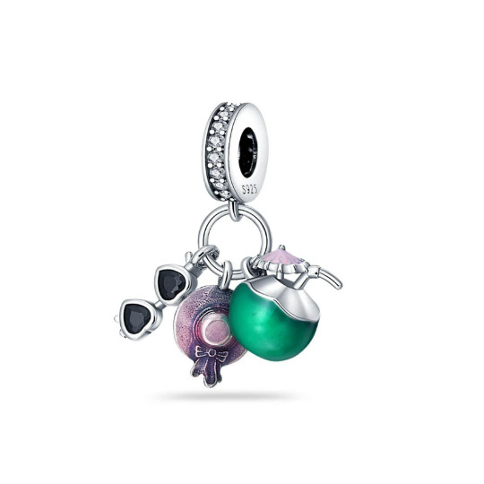 Cocktail, Sunglasses And Hat Charm, Silver Charm, Women Gift Charm