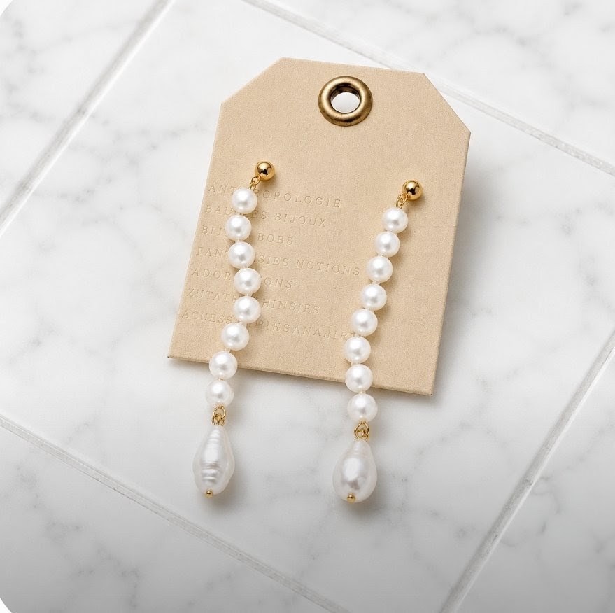 Anthropologie Freshwater Pearl Linear Earrings Wedding