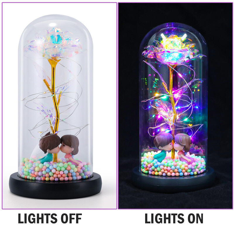 Galaxy Rose Forever Flower in Dome Glass LED Light Valentine’S Day Birthday Gift