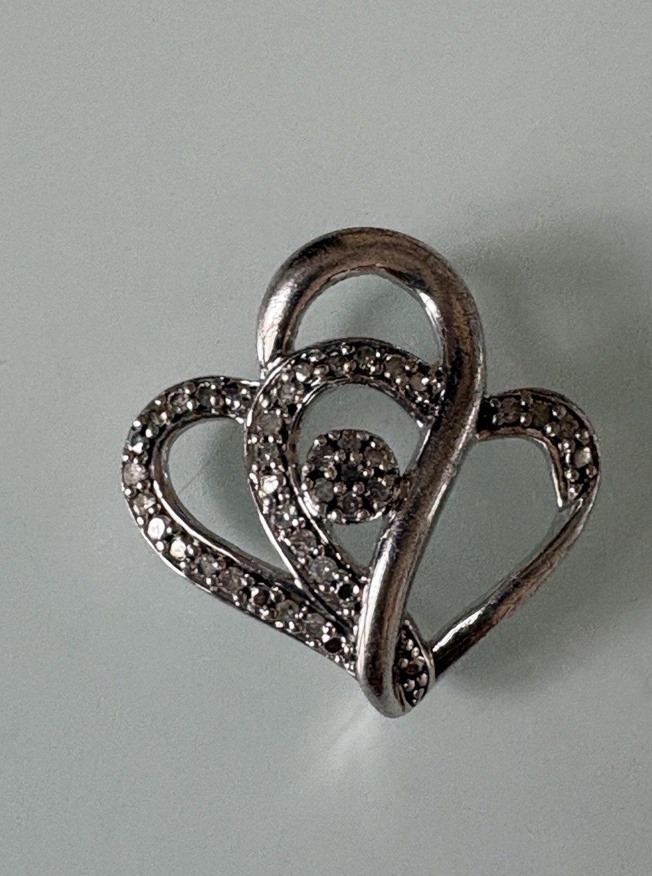 Zales Sterling Silver Diamond Accent Heart Pendant Charm Signed CJ