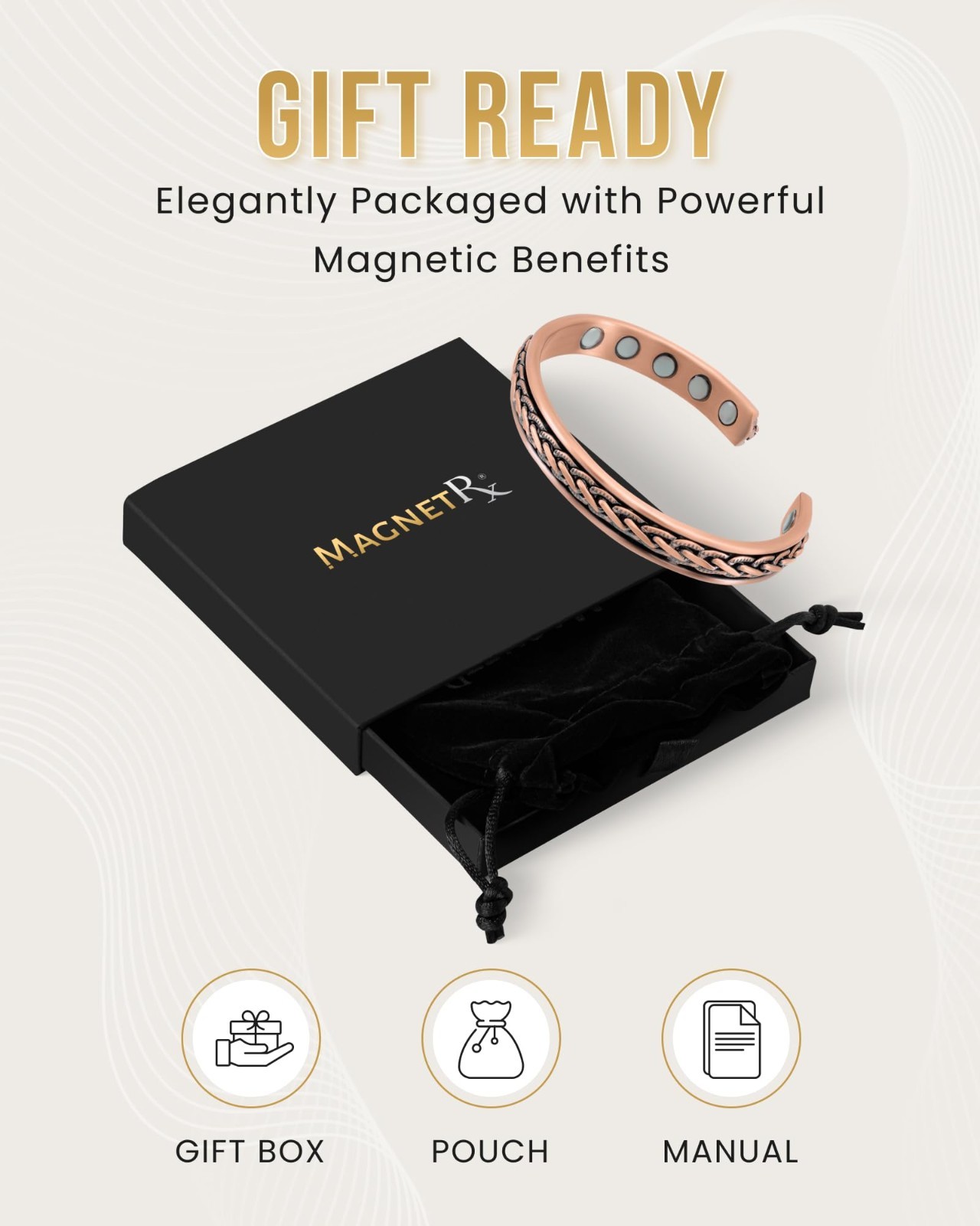 Adjustable Copper Magnetic Bracelet for Men & Women – Woven Inlay Cuff Bangle