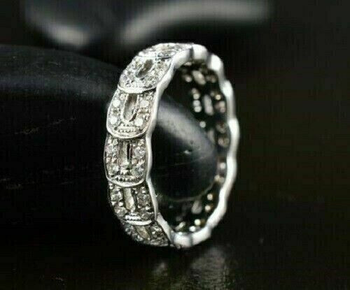 Horseshoe Fully Round Shape 0.35CT Eternity Stone Anniversary Ring In 935 Silver