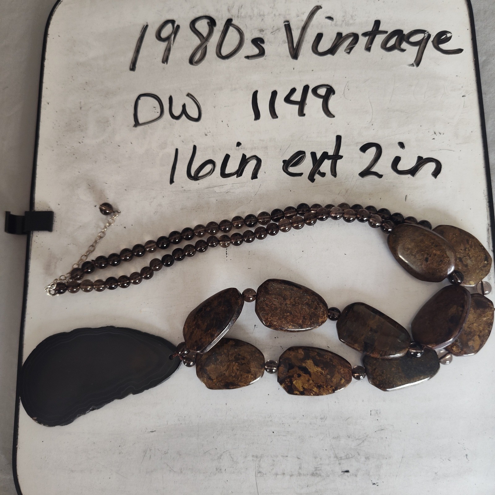 Natural Black Agate Slice & Brown Jasper Beaded Statement Necklace Earthy Brown