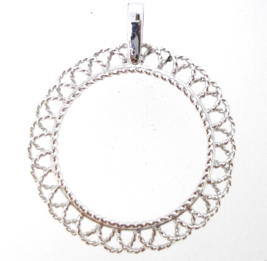 Pendant coin holder frame 50 cent half dollar Sterling silver rope scallop edge
