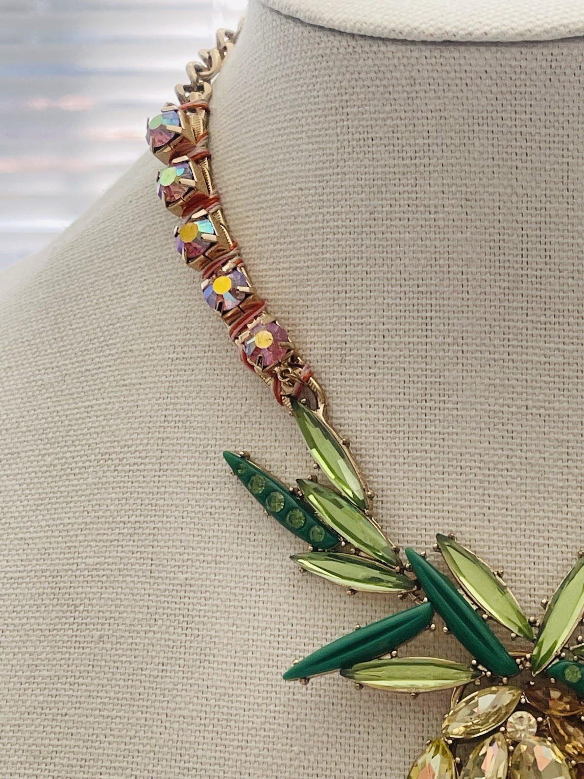 Betsey Johnson Very Large Rhinestone Pineapple Pendant Statement Necklace 18″