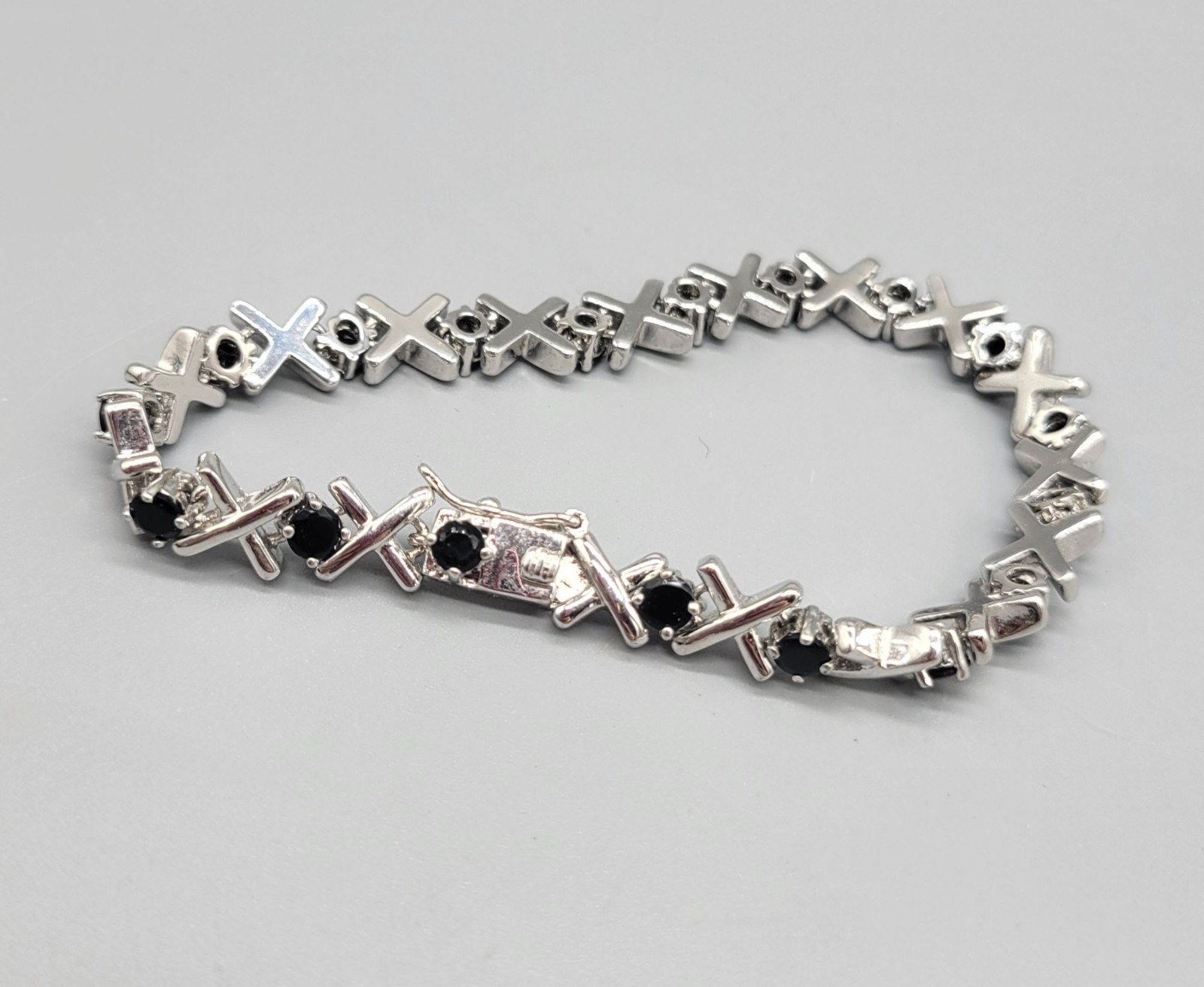 Silver Tone Black Rhinestone Wrap Costume Tennis Bracelet B1A