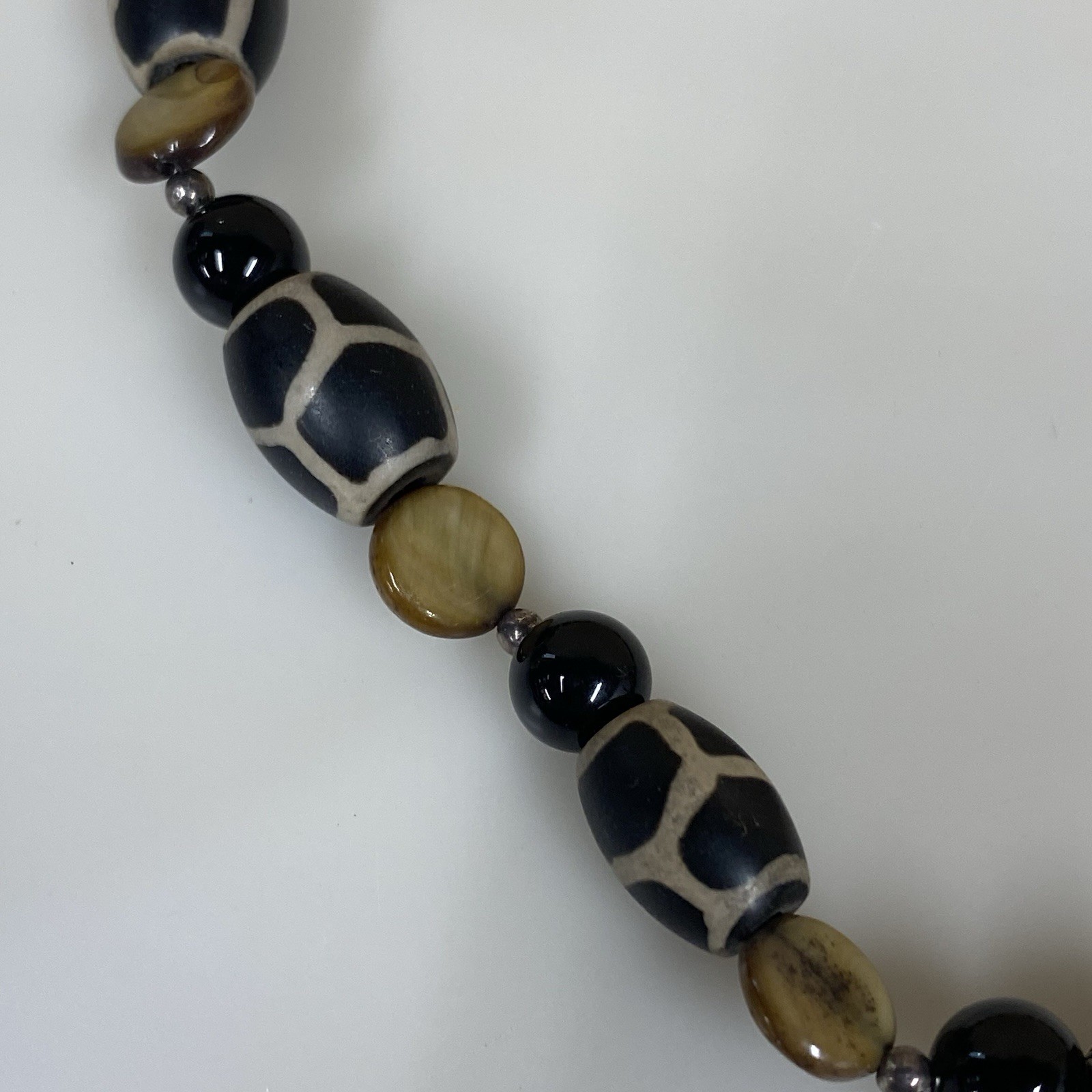 Donna Dressler Necklace Beaded Black Tans 925 Jewelry Womens Fashion