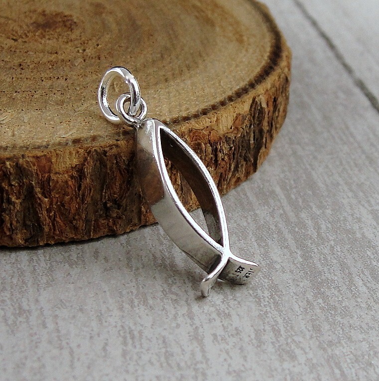 925 Sterling Silver Christian Fish Charm – Jesus Fish Charm – Ichthus Fish Charm
