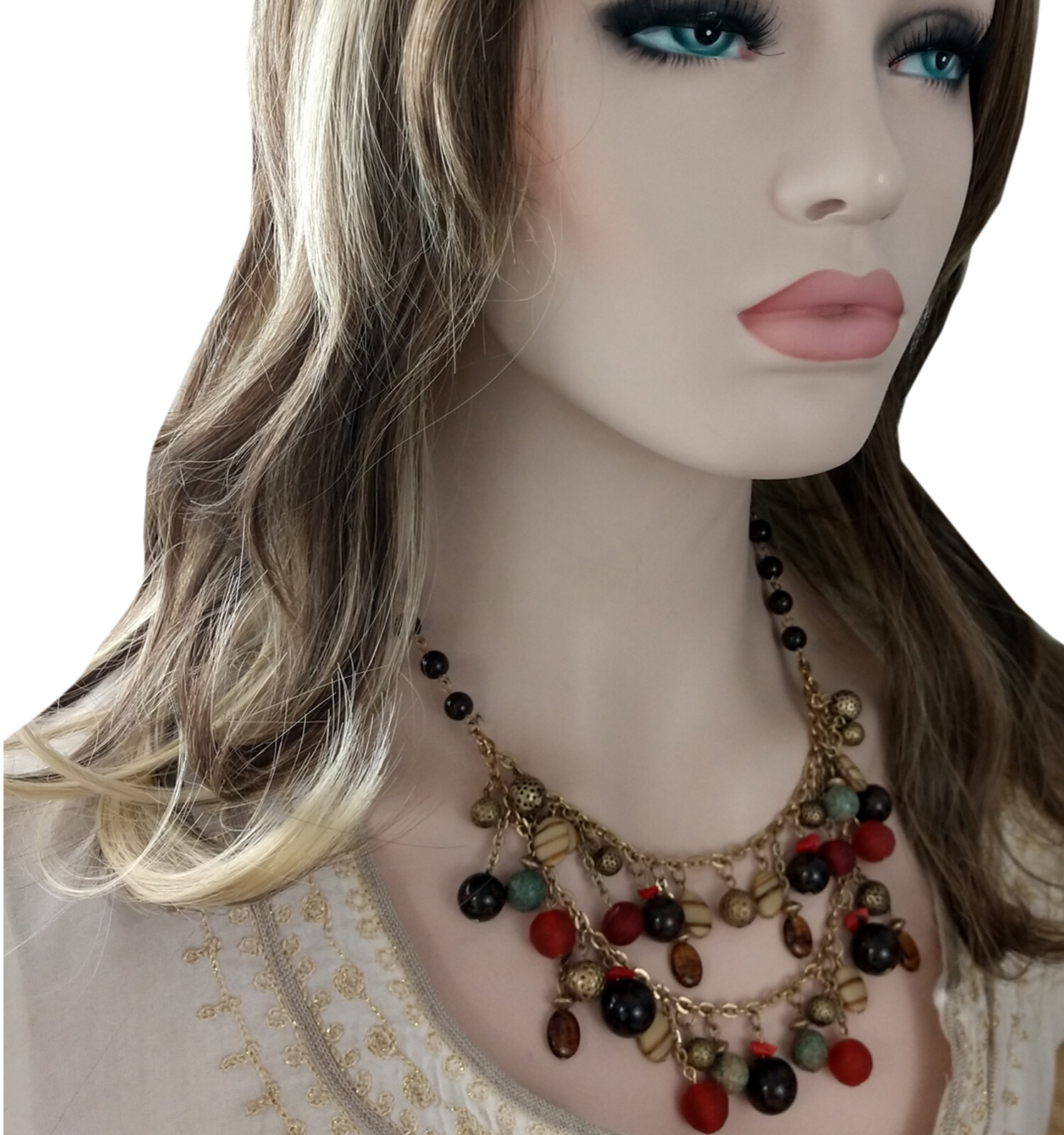 Coldwater Creek Multi Color Textured Boho Style Beaded Fringe Necklace 20-22″