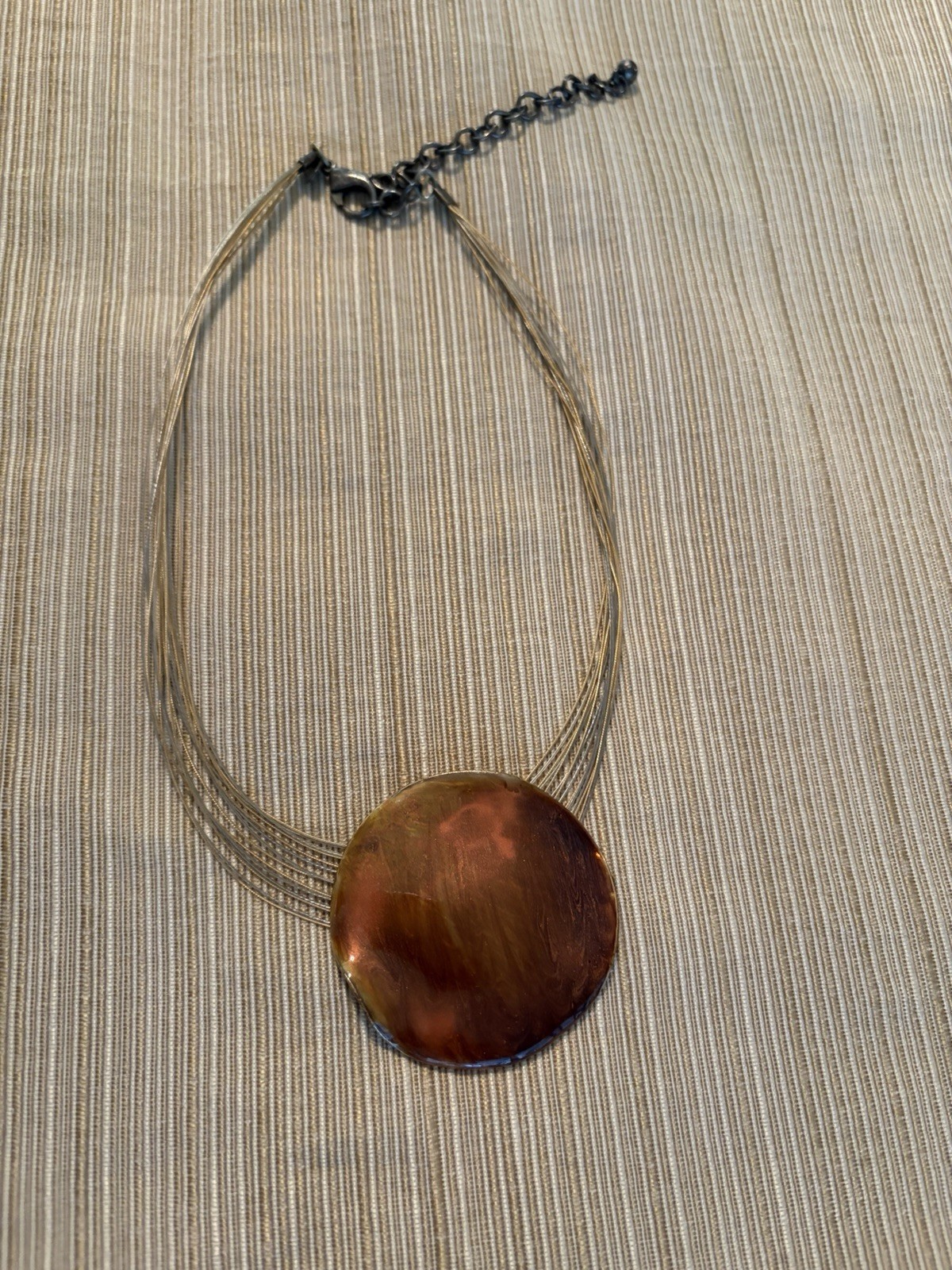 Chico’s Signed Multi-Strand Amber Round Pendant Necklace Cable Chain Lobster